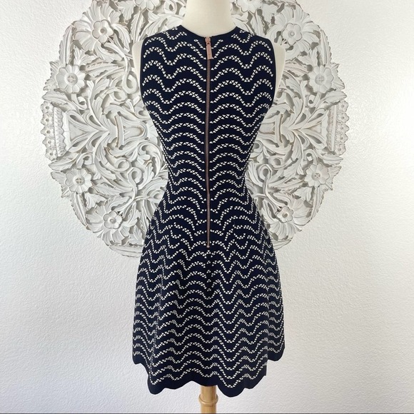 {Ted Baker} Navy/Ivory Bryena Jacquard Fit & Flare Knit Dress, US Size 2 - Picture 7 of 12
